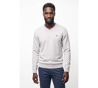 Strickpullover FYNCH-HATTON, Herren, Gr. XL, weiß (snow weiß), Strick, Obermaterial: 100% Baumwolle, meliert, unifarben, regular fit hüftbedeckend, V-Ausschnitt, Flachstrickbündchen, Pullover Strickpu