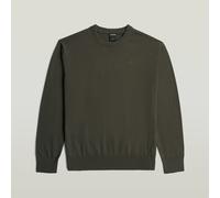 Strickpullover G-STAR "Core refined r knit", Herren, Gr. L, schwarz olive, Strick, Obermaterial: 60% Baumwolle, 40% Polyester, unifarben, regular fit hüftbedeckend, Rundhals, Rippstrickbündchen, Pullo