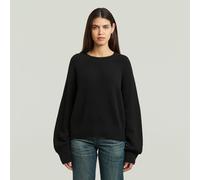 Strickpullover G-STAR "Unit Crew Knit wmn", Damen, Gr. XL, dk schwarz, Strick, Obermaterial: 60% Baumwolle, 40% Polyester, unifarben, oversize hüftbedeckend, Rundhals, Raglanärmel Rippstrickbündchen,