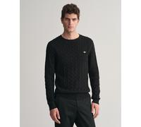 Strickpullover GANT "COTTON CABLE C-NECK", Herren, Gr. L, schwarz, Obermaterial: 100% Baumwolle, regular fit hüftlang, Rundhals, Rippstrickbündchen, Pullover Strickpullover, mit Wappen-Logostickerei a