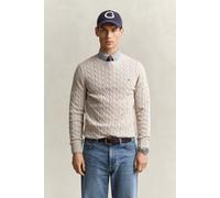 Strickpullover GANT "COTTON CABLE C-NECK", Herren, Gr. M, beige (clay beige), Obermaterial: 100% Baumwolle, regular fit hüftlang, Rundhals, Rippstrickbündchen, Pullover Strickpullover, mit Wappen-Logo
