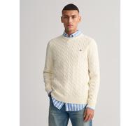 Strickpullover GANT "COTTON CABLE C-NECK", Herren, Gr. XXL, beige (cream), Obermaterial: 100% Baumwolle, regular fit hüftlang, Rundhals, Rippstrickbündchen, Pullover Strickpullover, mit Wappen-Logosti