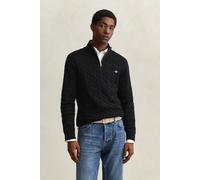 Strickpullover GANT "COTTON CABLE HALF ZIP", Herren, Gr. L, schwarz, Strick, Obermaterial: 100% Baumwolle, regular fit normal, Rundhals, eingesetzt Rippstrickbündchen, Pullover Strickpullover, Mit Run