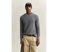 Strickpullover GANT "MICRO TEXTURED COTTON C-NECK", Damen, Gr. XXL, dunkelgrau melange, Strick, Obermaterial: 100% Baumwolle, meliert, regular fit normal, Rundhals, eingesetzt Rippbündchen, Pullover S