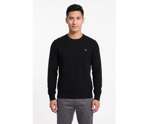 Strickpullover GANT "MICRO TEXTURED COTTON C-NECK", Herren, Gr. L, schwarz, Strick, Obermaterial: 100% Baumwolle, regular fit normal, Rundhals, eingesetzt Rippbündchen, Pullover Strickpullover, Regula