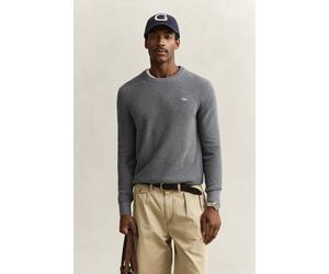 Strickpullover GANT "MICRO TEXTURED COTTON C-NECK", Herren, Gr. M, grau (dunkelgrau melange), Strick, Obermaterial: 100% Baumwolle, meliert, regular fit normal, Rundhals, eingesetzt Rippbündchen, Pull