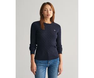 Strickpullover GANT "STRETCH COTTON CABLE C-NECK", Damen, Gr. L, blau (evening blau), Strick, Obermaterial: 88% Baumwolle, 10% Polyamid, 2% Elasthan, Zopfmuster, schmal hüftlang, Rundhals, Rippstrickb