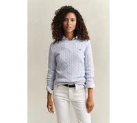 Strickpullover GANT "STRETCH COTTON CABLE C-NECK", Damen, Gr. XL, blau (light blau), Strick, Obermaterial: 88% Baumwolle, 10% Polyamid, 2% Elasthan, schmal hüftlang, Rundhals, Rippstrickbündchen, Pull