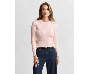 Strickpullover GANT "STRETCH COTTON CABLE C-NECK", Damen, Gr. XXL, apricot pink, Strick, Obermaterial: 88% Baumwolle, 10% Polyamid, 2% Elasthan, schmal hüftlang, Rundhals, Rippstrickbündchen, Pullover