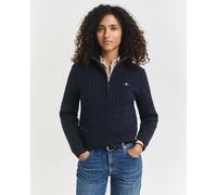 Strickpullover GANT "STRETCH COTTON CABLE HALF-ZIP", Damen, Gr. L, blau (evening blau), Strick, Obermaterial: 88% Baumwolle, 10% Polyamid, 2% Elasthan, unifarben, regular fit normal, Rundhals, eingese