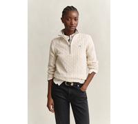 Strickpullover GANT "STRETCH COTTON CABLE HALF-ZIP", Damen, Gr. S, faded beige, Strick, Obermaterial: 88% Baumwolle, 10% Polyamid, 2% Elasthan, regular fit normal, Rundhals, eingesetzt Rippbündchen, P