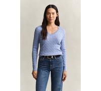 Strickpullover GANT "STRETCH COTTON CABLE V-NECK", Damen, Gr. L, misty lavender, Strick, Obermaterial: 88% Baumwolle, 10% Polyamid, 2% Elasthan, schmal hüftlang, V-Ausschnitt, Rippstrickbündchen, Pull