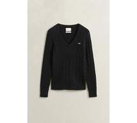 Strickpullover GANT "STRETCH COTTON CABLE V-NECK", Damen, Gr. L, schwarz, Strick, Obermaterial: 88% Baumwolle, 10% Polyamid, 2% Elasthan, schmal hüftlang, V-Ausschnitt, Rippstrickbündchen, Pullover St