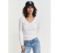 Gant Damen Stretch Cotton Cable V-Neck Pullover, Eggshell, Standard