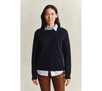 Strickpullover GANT "SUPERFINE LAMBSWOOL C-NECK", Damen, Gr. XL, blau (evening blau), Strick, Obermaterial: 100% Wolle, relaxed fit normal, Rundhals, Rippbündchen, Pullover Strickpullover, aus feiner 
