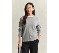 Strickpullover GANT "SUPERFINE LAMBSWOOL C-NECK", Damen, Gr. XL, grau (grau melange), Strick, Obermaterial: 100% Wolle, relaxed fit normal, Rundhals, Rippbündchen, Pullover Strickpullover, aus feiner