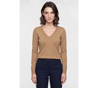 Strickpullover GANT "WOOL COTTON V-NECK", Damen, Gr. M, beige (warm khaki), Strick, Obermaterial: 70% Wolle, 30% Baumwolle, normal, V-Ausschnitt, Rippbündchen, Pullover Strickpullover (44658065-M) war