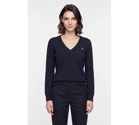 Strickpullover GANT "WOOL COTTON V-NECK", Damen, Gr. M, blau (evening blau), Strick, Obermaterial: 70% Wolle, 30% Baumwolle, normal, V-Ausschnitt, Rippbündchen, Pullover Strickpullover (73294900-M) ev