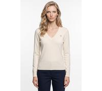 Strickpullover GANT "WOOL COTTON V-NECK", Damen, Gr. S, beige (cream), Strick, Obermaterial: 70% Wolle, 30% Baumwolle, normal, V-Ausschnitt, Rippbündchen, Pullover Strickpullover (21233423-S) cream