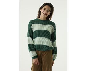 Strickpullover GARCIA, Mädchen, Gr. 128/134, grün (forest leaf), Strick, Obermaterial: 72% Polyacryl, 22% Polyester, 6% Polyamid, gestreift, regular fit normal, Rundhals, elastischer Bund, Pullover St