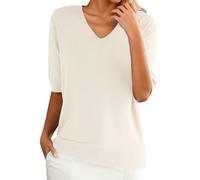 Strickpullover Generisch Damen Casual Kurzarm V-Ausschnitt Stricken T-Shirt Elegant Summer Einfarbig DüNne Feinstrick Pullover Leichte Locker Kurzarmpullover Weich Strickpulli Sweater Tops(B Weiß,XXL)
