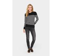 Strickpullover SAINT TROPEZ "MilaSZ LS Striped", Damen, Gr. S, schwarz (schwarz mila stripe), Strick, Obermaterial: 80% Viskose, 20% Polyacryl, gestreift, regular fit normal, Rundhals, Pullover Strick