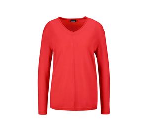 Strickpullover GOLDNER "Basicpullover mit V-Ausschnitt", Damen, Gr. 42, rot (koralle), Obermaterial: 100% Kaschmir WS., V-Ausschnitt, weit Rippe, Pullover Strickpullover, Aufwendig in Form gestrickt (