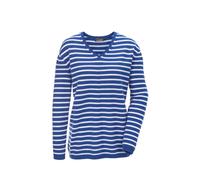 Strickpullover GOLDNER "Basicpullover mit V-Ausschnitt", Damen, Gr. 44, blau (dunkelblau, weiß, geringelt), Obermaterial: 100% Kaschmir WS., V-Ausschnitt, weit Rippe, Pullover Strickpullover, Aufwendi