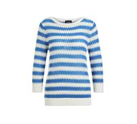 Strickpullover GOLDNER "Halbarm Streifenstrick-Pullover", Damen, Gr. 40, weiß (weiß, blau, gemustert), Obermaterial: 50% Baumwolle CO. 50% Polyacryl PAN., gerade, Rippe, Pullover Strickpullover, Rippe