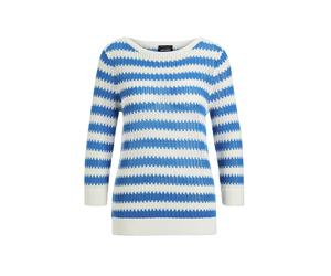 Strickpullover GOLDNER "Halbarm Streifenstrick-Pullover", Damen, Gr. 52, weiß (weiß, blau, gemustert), Obermaterial: 50% Baumwolle CO. 50% Polyacryl PAN., gerade, U-Boot-Ausschnitt, Rippe, Pullover St