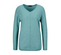 Strickpullover GOLDNER "Kurzgröße Basicpullover mit V-Ausschnitt", Damen, Gr. 21, blau (aqua), Obermaterial: 100% Kaschmir WS., V-Ausschnitt, weit Rippe, Pullover Strickpullover, Aufwendig in Form ges