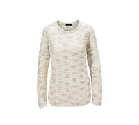 Strickpullover GOLDNER "Kurzgröße Effektvoller locker gestrickter Bändchengarnpullover", Damen, Gr. 24, weiß, Obermaterial: 53% Polyacryl PAN. 40% Polyester PES. 4% Baumwolle CO. 3% Viskose CV., norma