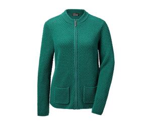 Strickpullover GOLDNER "Kurzgröße Elegante Wolljacke mit Noppenstruktur", Damen, Gr. 21, grün (dunkelgrün), Obermaterial: 70% Polyacryl PAN. 30% Schurwolle WV., Rippe, Pullover Strickpullover, 3D-Effe