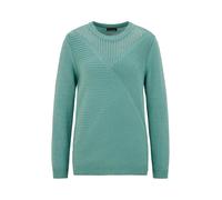 Strickpullover GOLDNER "Kurzgröße Eleganter Glanzpullover, Ajourmuster", Damen, Gr. 20, grün (graugrün), Obermaterial: 72% Polyacryl PAN. 27% Baumwolle CO. 1% metallisierte Fasern MTF., weit Rippe, Pu