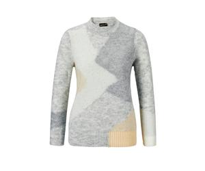 Strickpullover GOLDNER "Kurzgröße Eleganter Intarsienpullover mit Glanz", Damen, Gr. 23, grau (grau, gemustert), Obermaterial: 41% Polyester PES. 30% Polyamid PA. 19% Polyacryl PAN. 10% Wolle WO., Rip