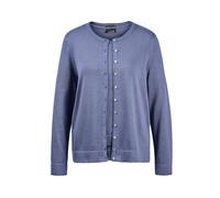 Strickpullover GOLDNER "Kurzgröße Figurnahes Twin-Set aus Pima-Baumwolle", Damen, Gr. 25, blau (schieferblau), Obermaterial: 100% Baumwolle CO., normal, Sonstiges, Pullover Strickpullover, Ohne (13537