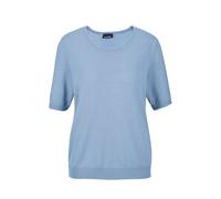 Strickpullover GOLDNER "Kurzgröße Klassisches Merinowollshirt, Rundhals", Damen, Gr. 20, blau (türkis), Obermaterial: 100% Schurwolle WV., Basic, normal, Rippe, Pullover Strickpullover, Rippenbündchen