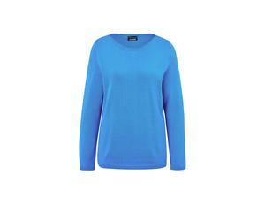 Strickpullover GOLDNER "Kurzgröße Pullover mit U-Boot-Ausschnitt aus Baumwoll-Viskose-Mix", Damen, Gr. 20, blau (karibikblau), Obermaterial: 60% Viskose CV. 40% Baumwolle CO., U-Boot-Ausschnitt, eng R