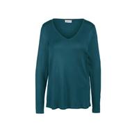 Strickpullover GOLDNER "Kurzgröße Unkomplizierter Pullover mit V-Ausschnitt", Damen, Gr. 22, blau (petrol), Obermaterial: 100% Polyacryl PAN., V-Ausschnitt, eng normales Bündchen, Pullover Strickpullo