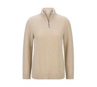 Strickpullover GOLDNER "Troyer-Pullover mit Reißverschluss", Damen, Gr. 5, beige, Modern, lässig geschnitten, hoch geschlossener Ausschnitt, Rippbündchen, Pullover Strickpullover, modischer Strukturst