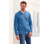 Strickpullover H.I.S, Herren, Gr. L (52/54), blau, Feinstrick, Obermaterial: 60% Baumwolle, 40% Polyester, unifarben, Basic, regular fit normal, V-Ausschnitt, Strickbündchen, Pullover Strickpullover, 
