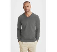Strickpullover H.I.S, Herren, Gr. L (52/54), grau (dunkelgrau, meliert), Feinstrick, Obermaterial: 60% Baumwolle, 40% Polyester, meliert, Basic, regular fit normal, V-Ausschnitt, Strickbündchen, Pullo