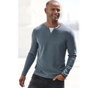 Strickpullover H.I.S, Herren, Gr. S (44/46), blau (blaugrau), Feinstrick, Obermaterial: 60% Baumwolle, 40% Polyester, unifarben, regular fit normal, Rundhals, Rollkanten, Pullover Strickpullover, Pull