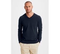 Strickpullover H.I.S, Herren, Gr. S (44/46), blau (navy), Feinstrick, Obermaterial: 60% Baumwolle, 40% Polyester, unifarben, Basic, regular fit normal, V-Ausschnitt, Strickbündchen, Pullover Strickpul