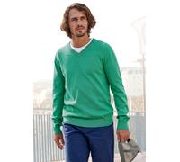 Strickpullover H.I.S, Herren, Gr. XL (56/58), grün, Feinstrick, Obermaterial: 60% Baumwolle, 40% Polyester, unifarben, Basic, regular fit normal, V-Ausschnitt, Strickbündchen, Pullover Strickpullover,