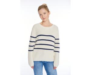 Strickpullover HAILY’S "LS C SK Vi44olet", Damen, Gr. M, cream, navy stripe, Strick, Obermaterial: 70% Baumwolle, 30% Polyester, gestreift, hüftbedeckend, V-Ausschnitt, Pullover Strickpullover (789611