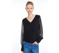 Strickpullover HAILY’S "LS P VK Xa44ra", Damen, Gr. XL, schwarz, Strick, Obermaterial: 65% Polyester, 19% Polyacryl, 13% Polyamid, 3% Elasthan, unifarben, hüftlang, V-Ausschnitt, Pullover Strickpullov