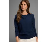 Strickpullover HECHTER PARIS, Damen, Gr. 34, blau (marine mélange), Strick, Obermaterial: 50% Viskose, 28% Polyester, 22% Polyamid, unifarben, Basic, lässig geschnitten hüftlang, Wasserfallausschnitt,