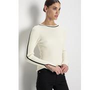 Strickpullover HECHTER PARIS, Damen, Gr. 36, schwarz-weiß (sanftes weiß schwarz), Rippstrick, Obermaterial: 70% Viskose, 30% Polyamid, kontrastfarbene Details, figurbetont hüftlang, Rundhals, Pullover