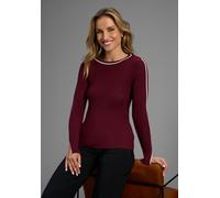 Strickpullover HECHTER PARIS, Damen, Gr. 42, rot (bordeaux, sanftes weiß), Rippstrick, Obermaterial: 70% Viskose, 30% Polyamid, kontrastfarbene Details, figurbetont hüftlang, Rundhals, Pullover Strick